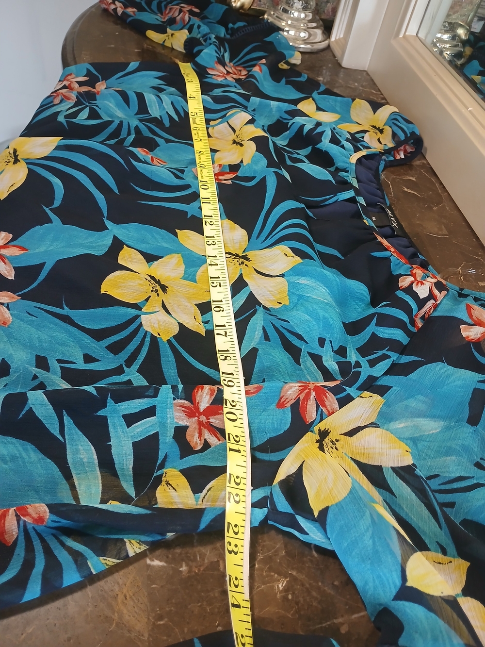 Women’s Navy Floral Tunic Top with Yellow & Teal Print - Picture 6 of 11